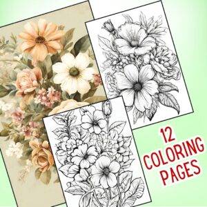 12 Coloring Pages of Beautiful Floral Flowers