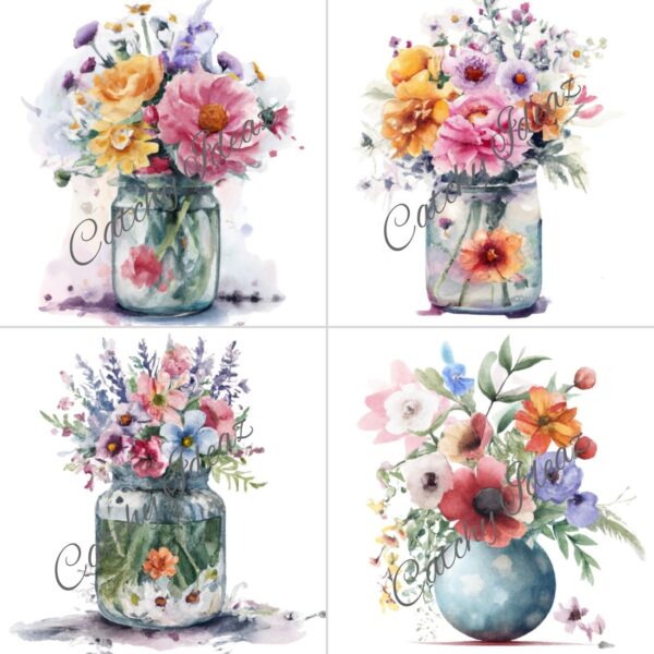 Watercolor Flower Vase Clipart