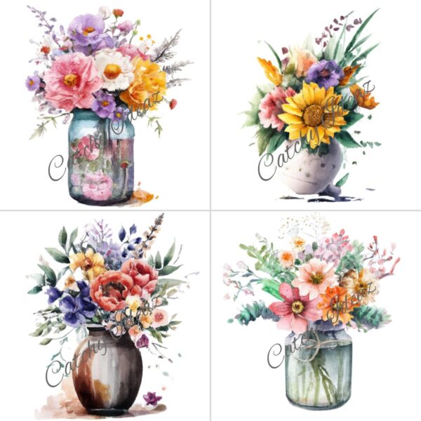 Watercolor Flower Vase Clipart