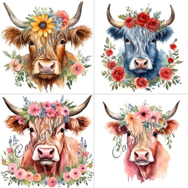 Watercolor Highland Cow Clipart