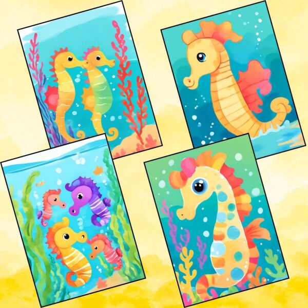 Cute Seahorse Reverse Coloring Pages