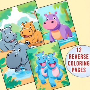 Unique Hippo Reverse Coloring Pages for Kids