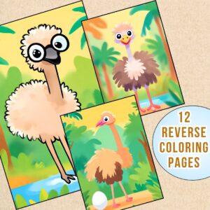 Mind-Bending Ostriches Reverse Coloring Pages