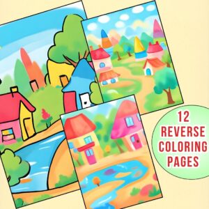Village Landscape Reverse Coloring Pages