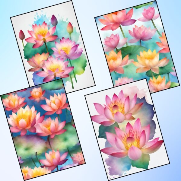 Watercolor Lotus Reverse Coloring Pages
