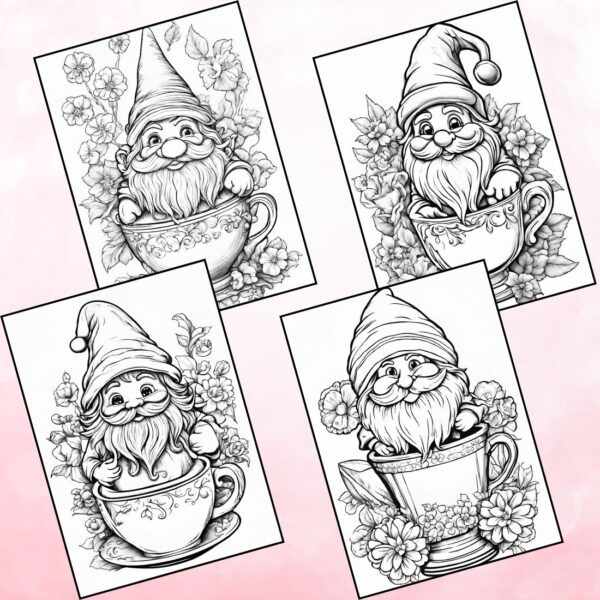 Garden Gnome in Tea Cup Coloring Pages