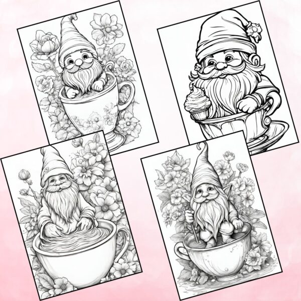 Garden Gnome in Tea Cup Coloring Pages