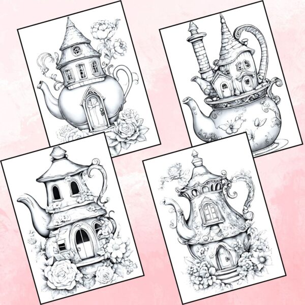 Teapot Fairy House Coloring Pages