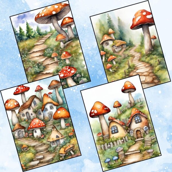 Fantasy Mushroom Village Reverse Coloring Pages