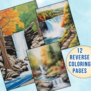 Waterfall Landscape Reverse Coloring Pages